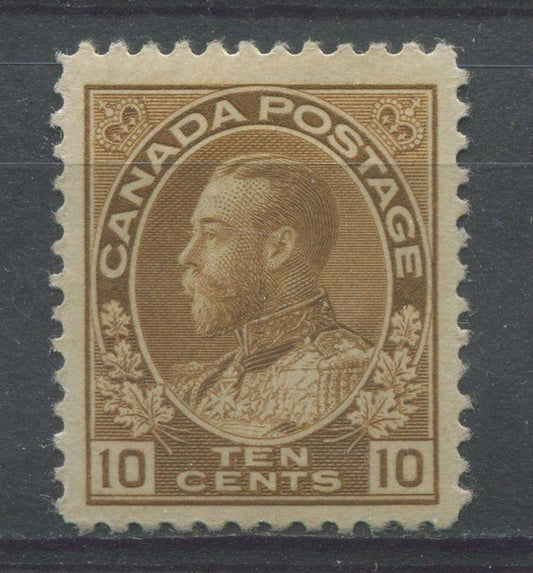 Canada #118 (SG#254) 10c Pale Bistre Brown 1911-27 Admiral Issue Paper With No Mesh VF-75 OG Brixton Chrome 