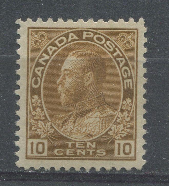 Canada #118 (SG#254) 10c Pale Bistre Brown 1911-27 Admiral Issue Paper With No Mesh VF-80 OG Brixton Chrome 