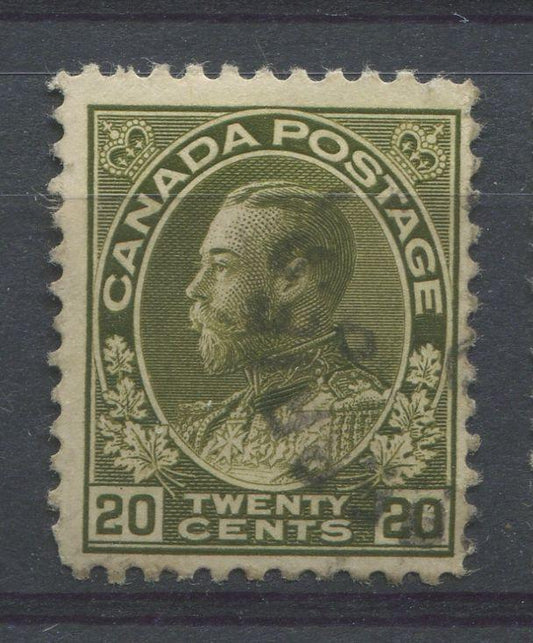 Canada #119c (SG#212) 20c Brownish Olive Green 1911-27 Admiral Issue Wet Printing F-65 Used Brixton Chrome 