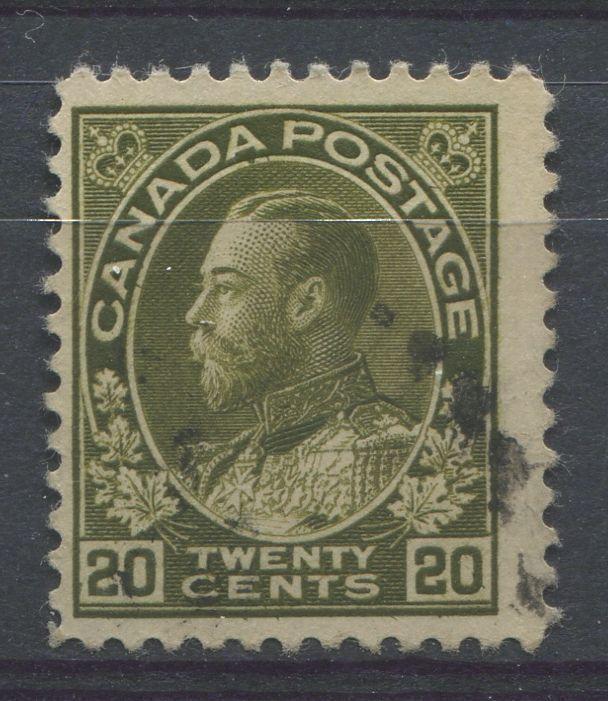 Canada #119c (SG#212) 20c Deep Brown Olive 1911-27 Admiral Issue Wet Printing F-65 Used Brixton Chrome 