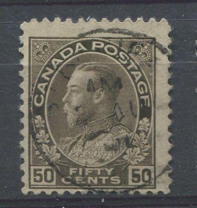 Canada #120 (SG#215) 50c Brownish Grey Black 1911-27 Admiral Issue Dry Printing F-65 Used Brixton Chrome 
