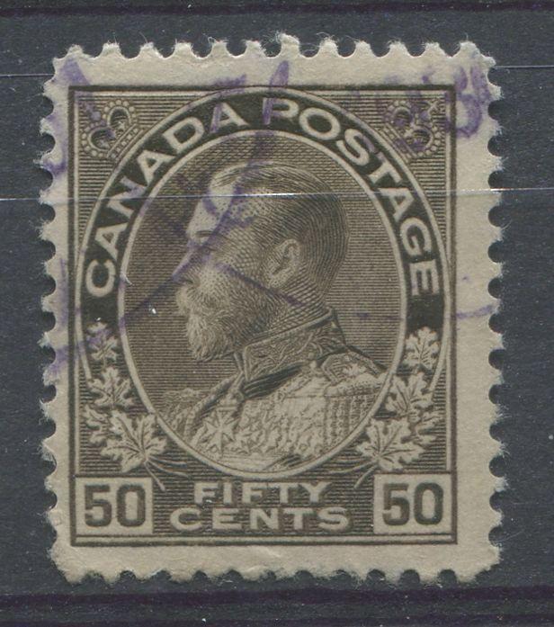 Canada #120 (SG#215) 50c Brownish Grey Black 1911-27 Admiral Issue Dry Printing F-70 Used Brixton Chrome 