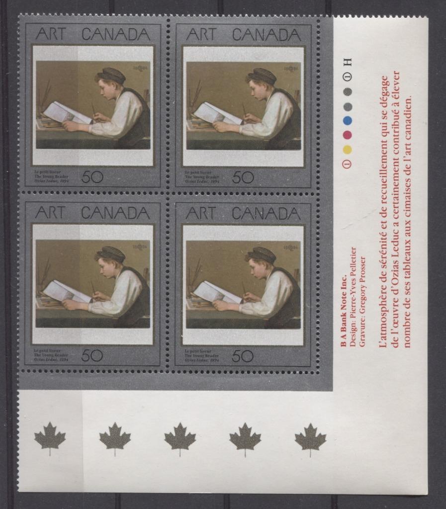 Canada #1203 (SG#1289) 50c 1988 Art Canada The Young Reader LR Inscription Block DF VF-80 NH Brixton Chrome 