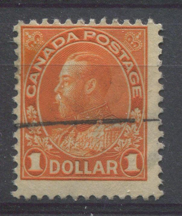 Canada #122 (SG#255) $1 Pale Reddish Org 1911-27 Admiral Issue Dry Printing Paper With No Mesh F-65 Used Brixton Chrome 