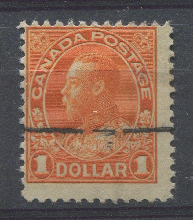 Canada #122 (SG#255) $1 Pale Reddish Org 1911-27 Admiral Issue Dry Printing Paper With No Mesh F-65 Used Brixton Chrome 