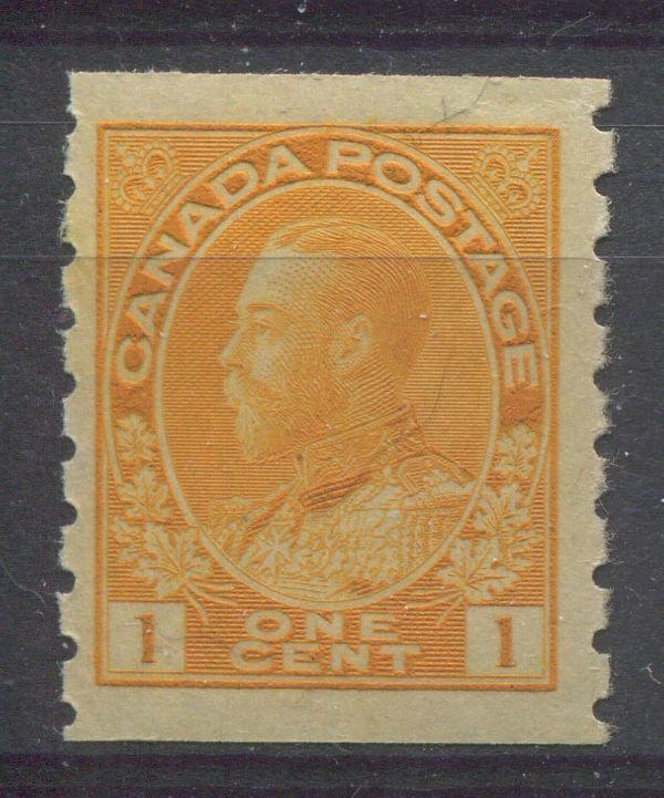 Canada #126 (SG#256b) 1c Orange Yellow 1911-27 Admiral Die 2 Dry Printing Perf. 8 Vertically F-71 NH Brixton Chrome 