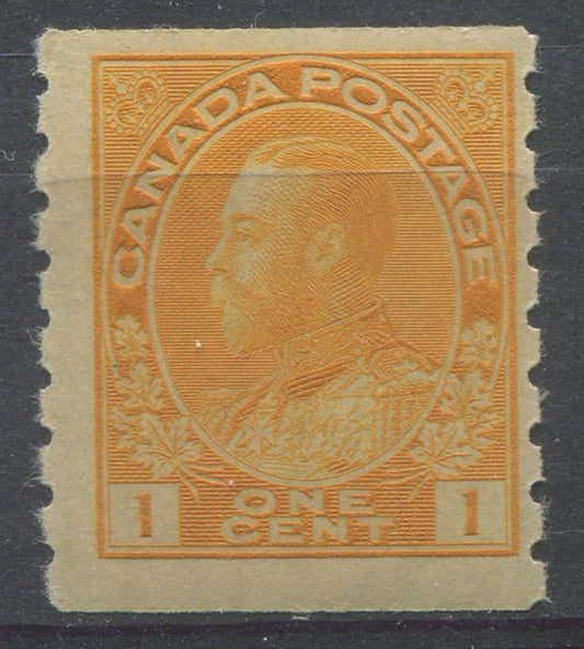 Canada #126 (SG#256b) 1c Pale Orange Yellow 1911-27 Admiral Die 2 Dry Printing, Perf. 8 Vertically F-70 NH Brixton Chrome 