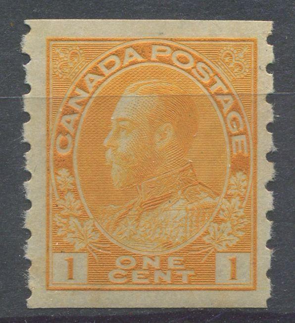 Canada #126 (SG#256b) 1c Pale Orange Yellow 1911-27 Admiral Die 2, Dry Printing, Perf. 8 Vertically VF-75 NH Brixton Chrome 
