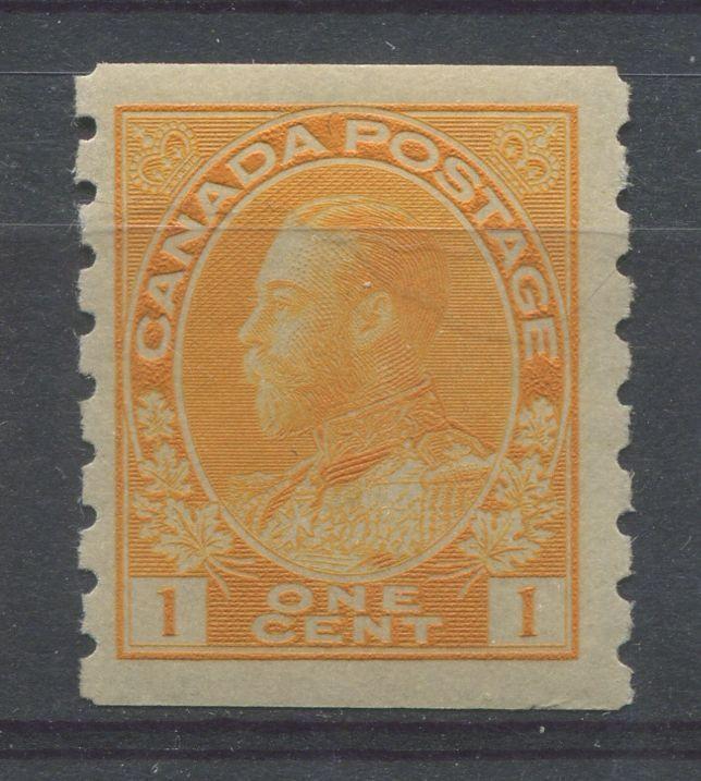 Canada #126 (SG#256b) 1c Pale Orange Yellow 1911-27 Admiral Die 2, Dry Printing, Perf. 8 Vertically VF-75 OG Brixton Chrome 
