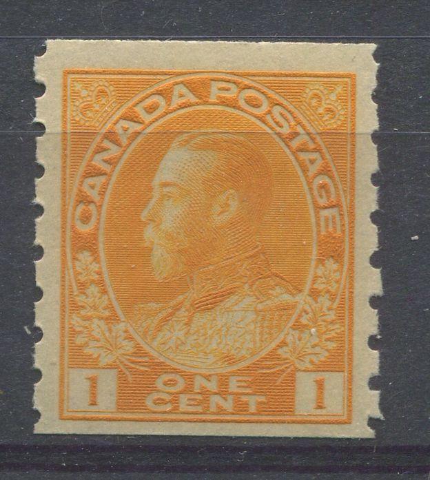 Canada #126 (SG#256b) 1c Pale Yellow Orange 1911-27 Admiral Die 2, Dry Printing, Perf. 8 Vertically VF-75 NH Brixton Chrome 
