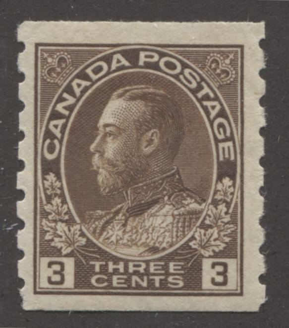 Canada #129 (SG#224) 3c Deep Dull Brown 1911-27 Admiral Perf. 8 Vertically, Wet Printing VF-75 OG Brixton Chrome 