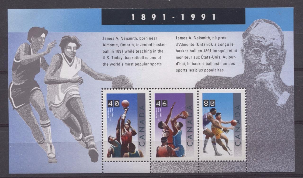 Canada #1344 (SG#MS1455) $1.66 1991 Basketball Centenary Souvenir Sheet NF/DF Paper VF-84 NH Brixton Chrome 