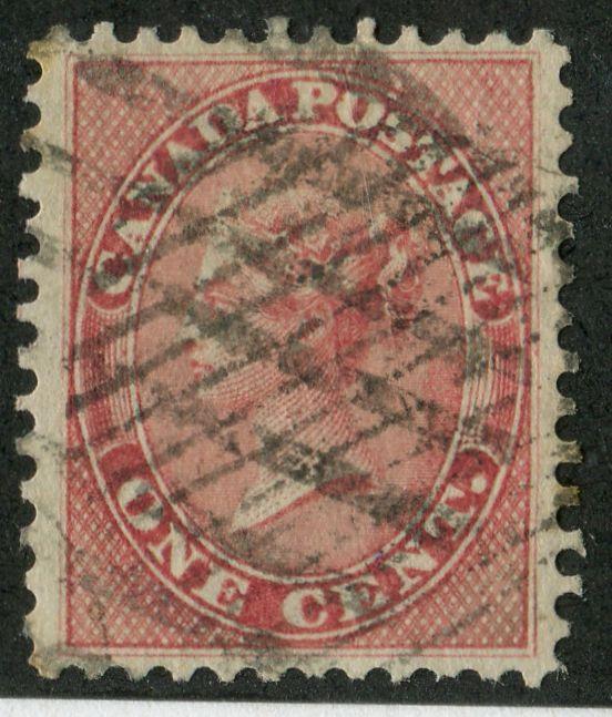 Canada #14 (SG#29) 1859-65 1c Rose Cents Issue - VF-76-J Used Example Brixton Chrome 