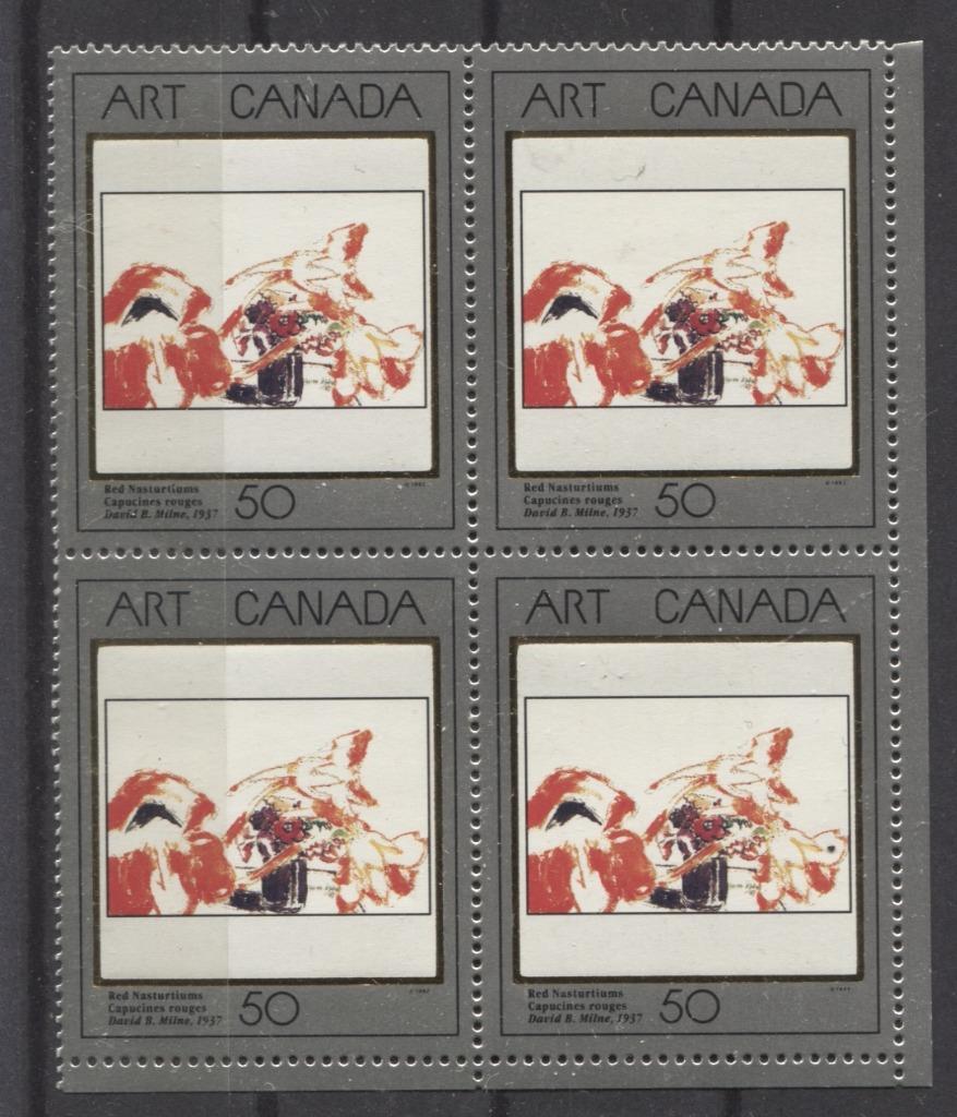 Canada #1419 (SG#1504) 1992 50c Art Canada, Red Nasturtiums LR Blank Block NF/DF-fl Paper VF-75/80 Brixton Chrome 