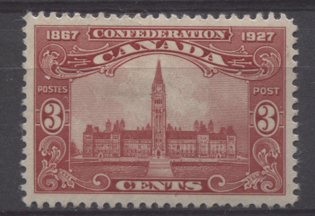 Canada #143 (SG#268) 3c Carmine Red Parliament 1927 Confederation Issue Paper With No Mesh VF-80 OG Brixton Chrome 