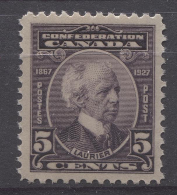 Canada #144 (SG#269) 5c Deep Dull Purple Laurier 1927 Confederation Issue Paper With No Mesh VF-82 NH Brixton Chrome 