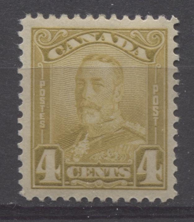 Canada #152 (SG#278) 4c Yellowish Olive Bistre King George V 1928 Scroll Issue VF-78 OG Brixton Chrome 