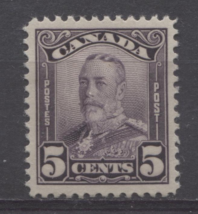 Canada #153 (SG#279) 5c Blackish Purple King George V 1928 Scroll Issue Paper With No Mesh VF-84 OG Brixton Chrome 