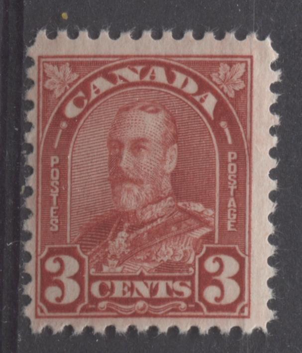 Canada #167 (SG#293) 3c Bright Scarlet King George V 1930-35 Arch Issue Cream Gum F-70 OG Brixton Chrome 