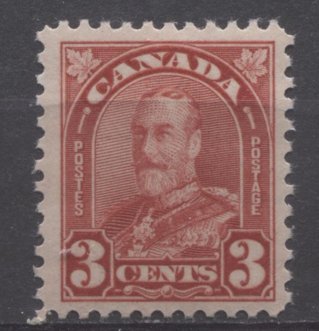 Canada #167 (SG#293) 3c Scarlet King George V 1930-35 Arch Issue Cream Gum F-70 OG Brixton Chrome 