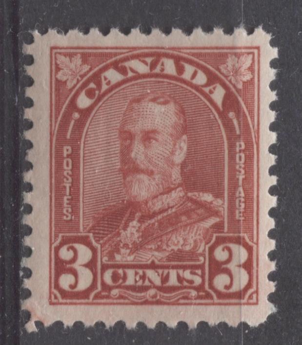 Canada #167 (SG#293) 3c Scarlet King George V 1930-35 Arch Issue Cream Gum F-70 OG Brixton Chrome 