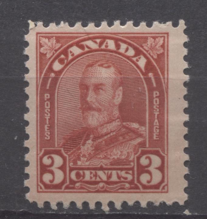 Canada #167 (SG#293) 3c Scarlet King George V 1930-35 Arch Issue Cream Gum F-70 OG Brixton Chrome 