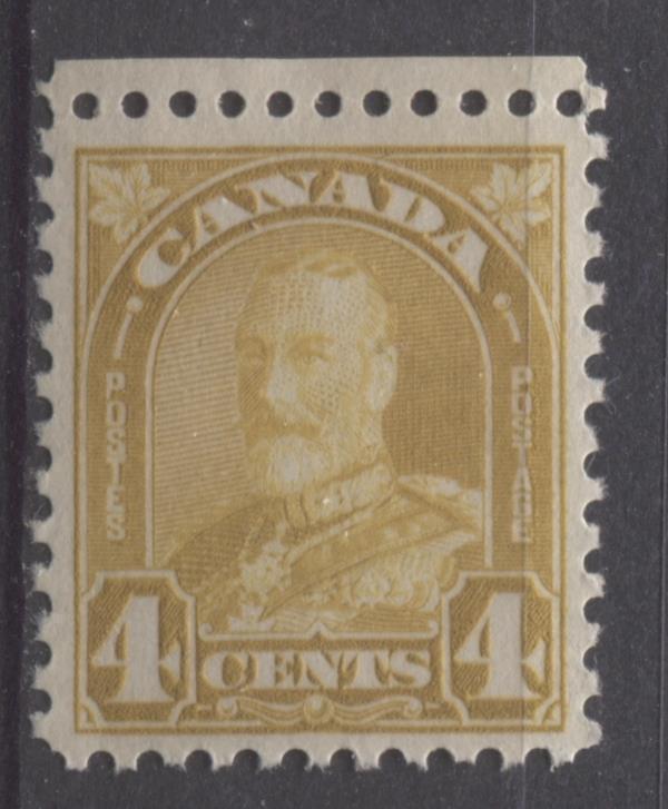 Canada #168 (SG#294) 4c Deep Golden Yellow King George V 1930-35 Arch Issue Cream Gum VF-75 OG Brixton Chrome 