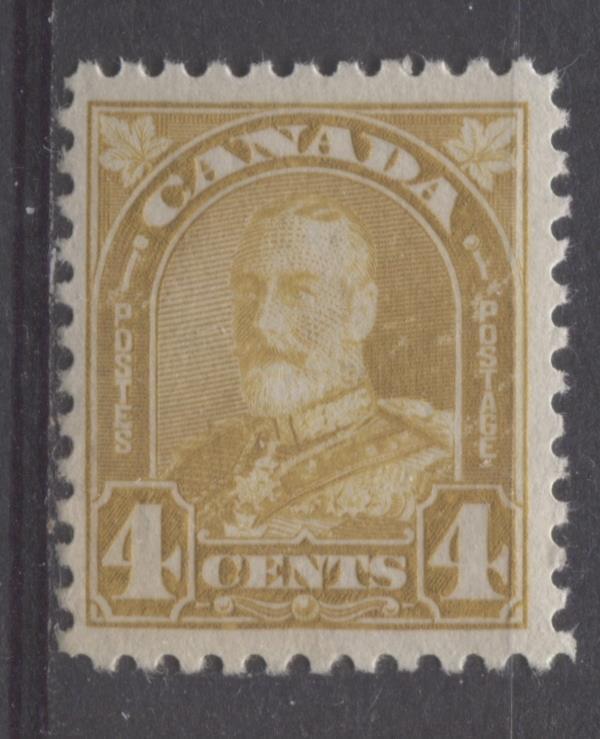 Canada #168 (SG#294) 4c Pale Yellow Bistre King George V 1930-35 Arch Issue Cream Gum VF-78 NH Brixton Chrome 