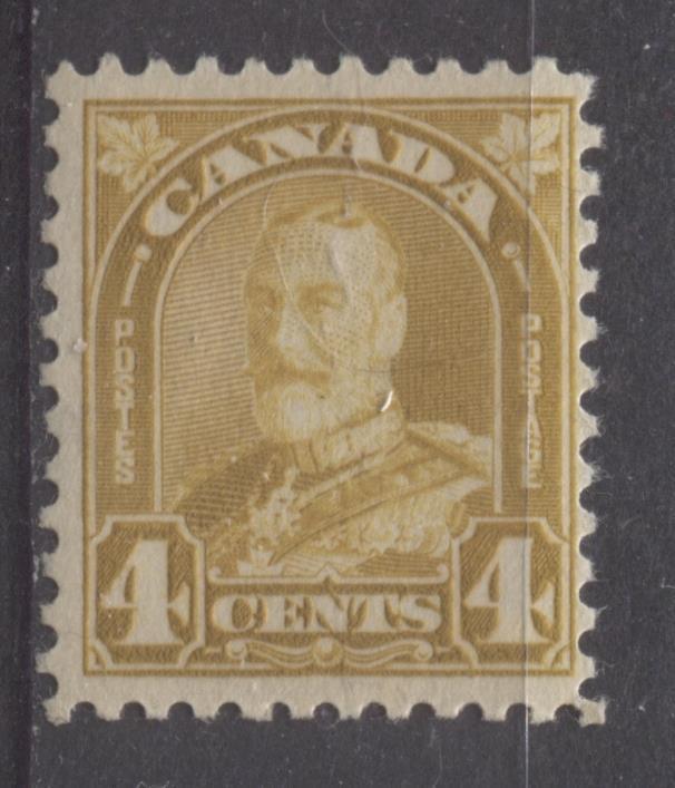 Canada #168 (SG#294) 4c Yellow Bistre King George V 1930-35 Arch Issue Bright Cream Gum F-65 NH Brixton Chrome 