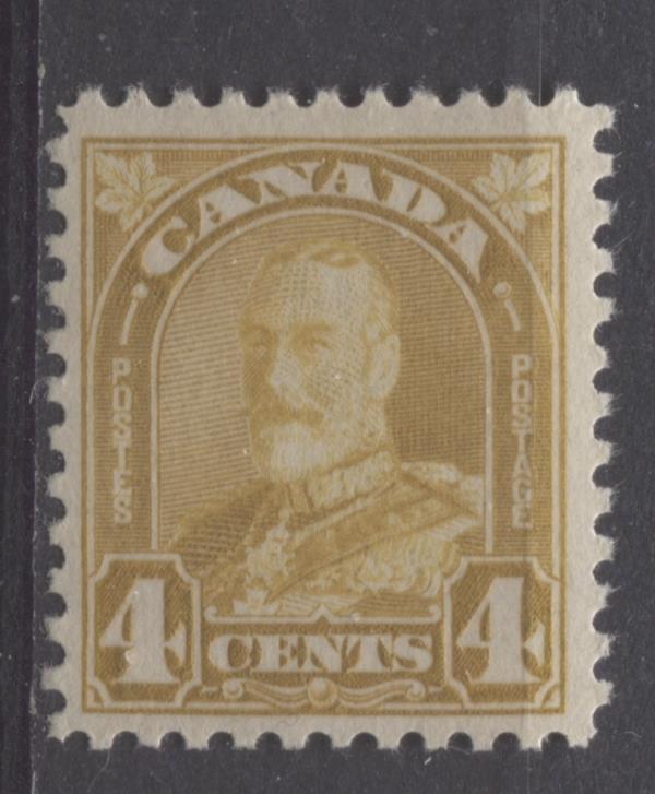 Canada #168 (SG#294) 4c Yellow Bistre King George V 1930-35 Arch Issue Bright Cream Gum F-70 NH Brixton Chrome 
