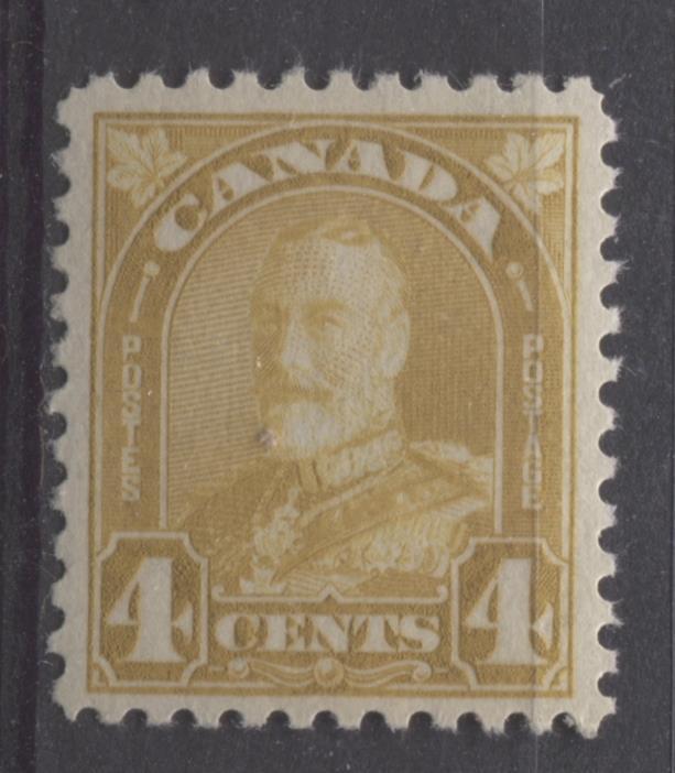 Canada #168 (SG#294) 4c Yellow Bistre King George V 1930-35 Arch Issue Deep Cream Gum VF-80 LH Brixton Chrome 