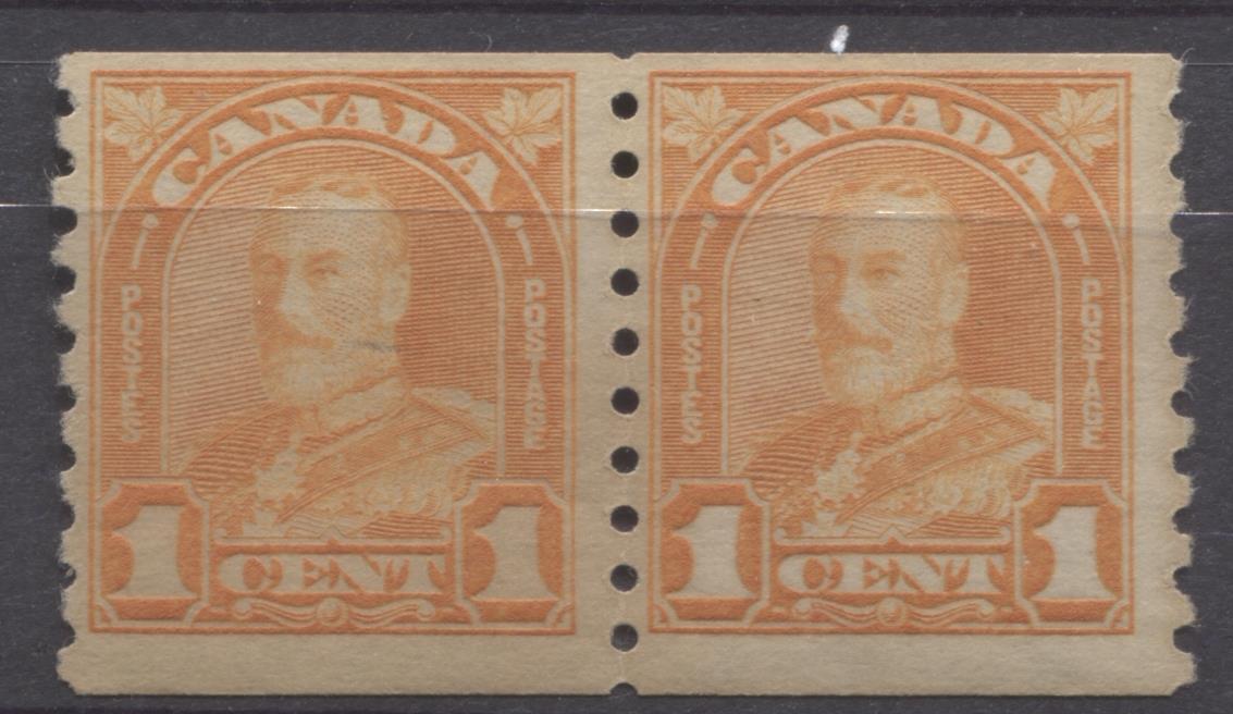 Canada #178 (SG#304) 1c Pale Bright Orange 1930-32 Arch Issue Coil Pair VG-60 OG Brixton Chrome 
