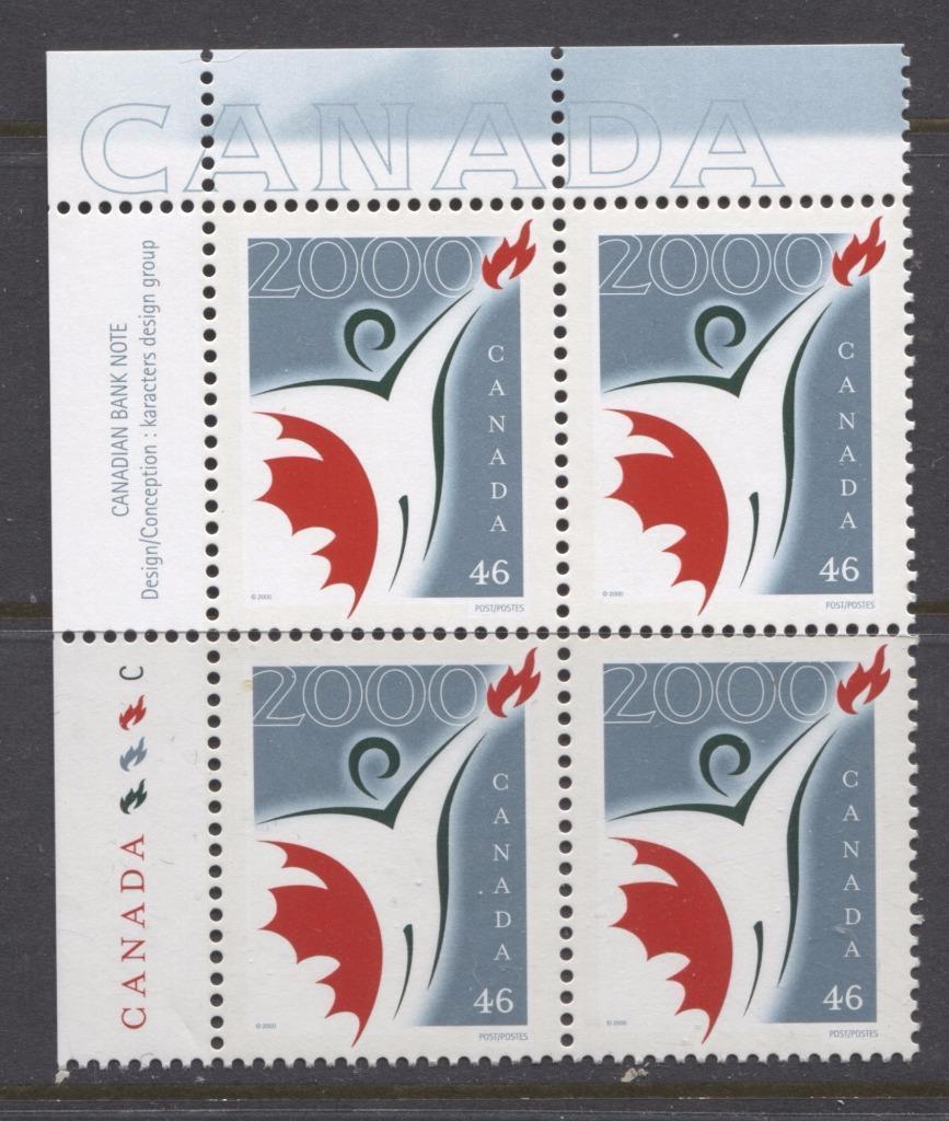 Canada #1835 (SG#1956) 46c Canada Millennium Partnership UL Inscription Block NF/DF Paper - VF-84 NH Brixton Chrome 