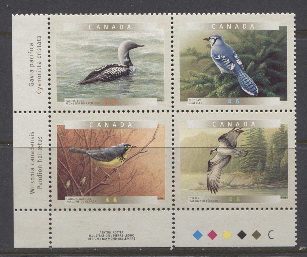 Canada #1842a (SG#1974a) 2000 Birds of Canada LL Inscription Block NF/DF Paper - VF-80 NH Brixton Chrome 