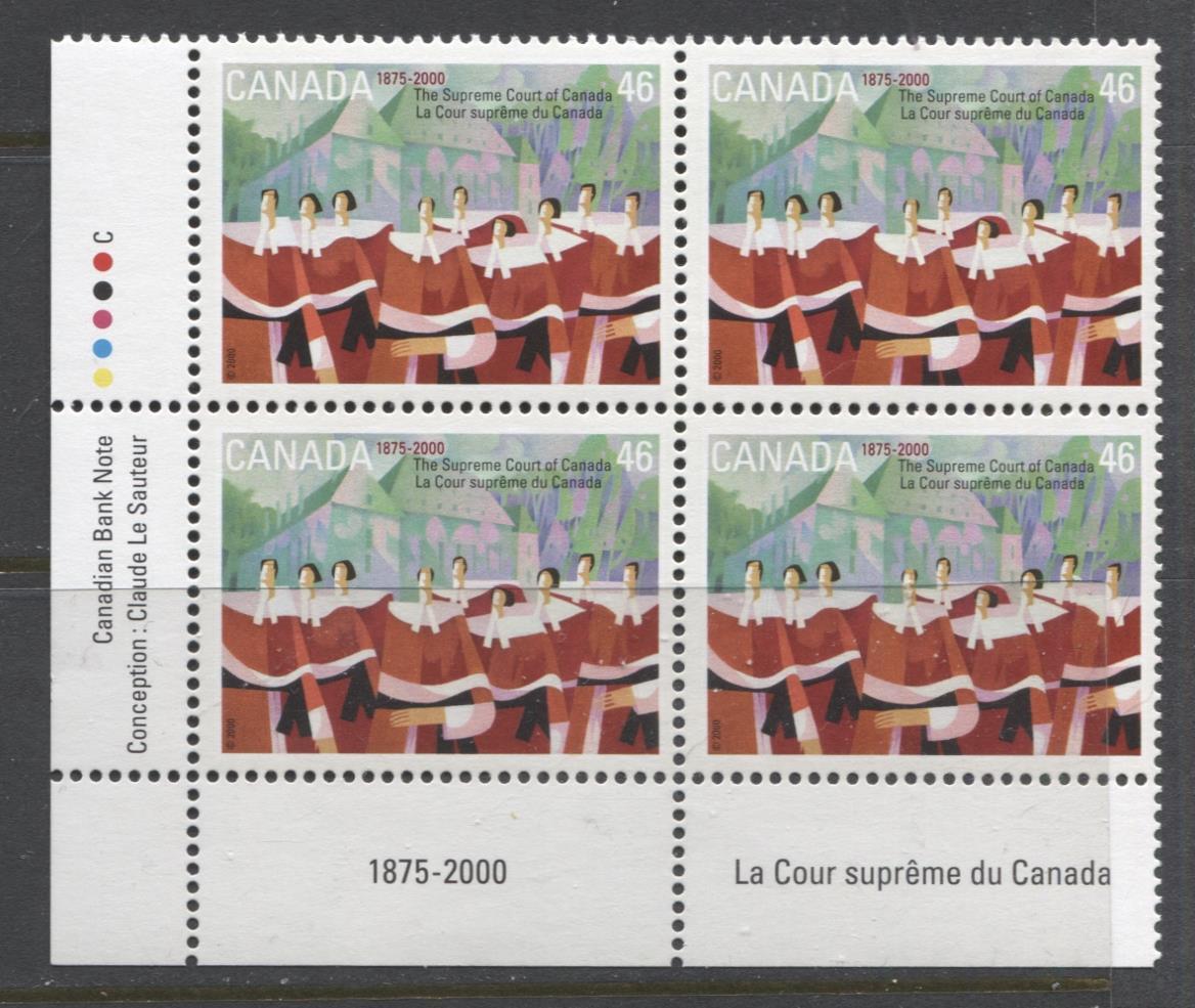 Canada #1847 (SG#1986) 46c Supreme Court LL Inscription Block NF/DF Paper - VF-75 NH Brixton Chrome 
