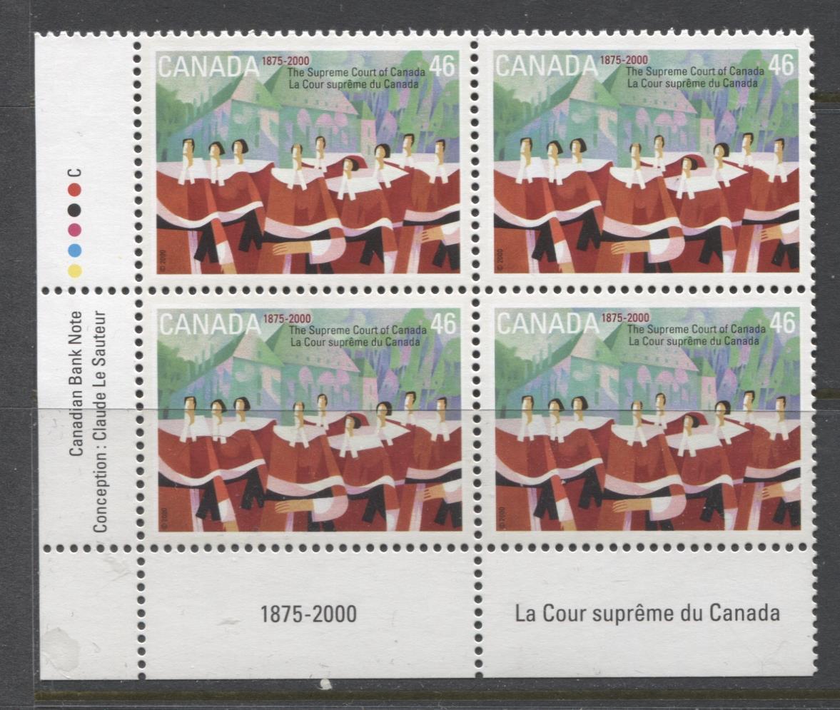 Canada #1847 (SG#1986) 46c Supreme Court LL Inscription Block NF/DF Paper - VF-80 NH Brixton Chrome 