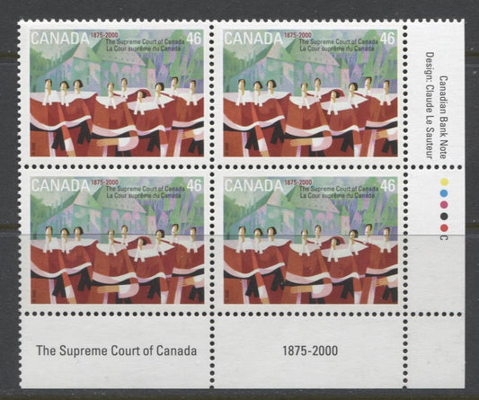 Canada #1847 (SG#1986) 46c Supreme Court LR Inscription Block NF/DF Paper - VF-75 NH Brixton Chrome 