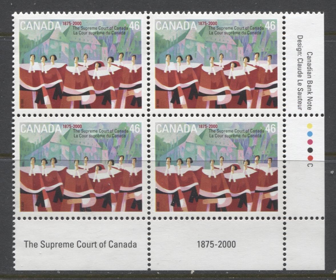 Canada #1847 (SG#1986) 46c Supreme Court LR Inscription Block NF/DF Paper - VF-84 NH Brixton Chrome 