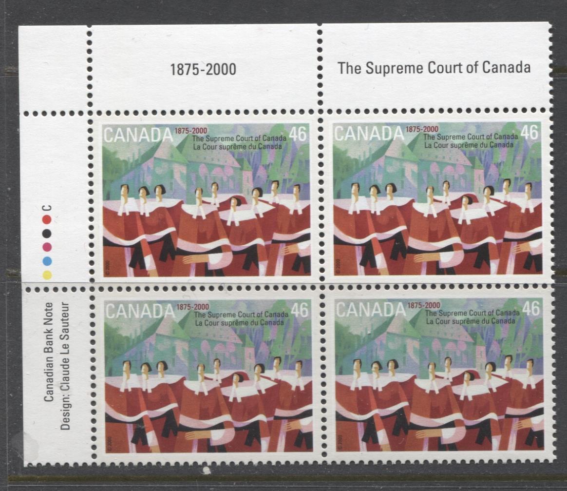 Canada #1847 (SG#1986) 46c Supreme Court UL Inscription Block NF/DF Paper - VF-84 NH Brixton Chrome 