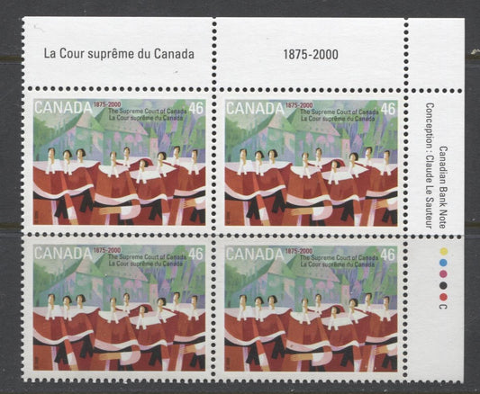 Canada #1847 (SG#1986) 46c Supreme Court UR Inscription Block NF/DF Paper - VF-75 NH Brixton Chrome 