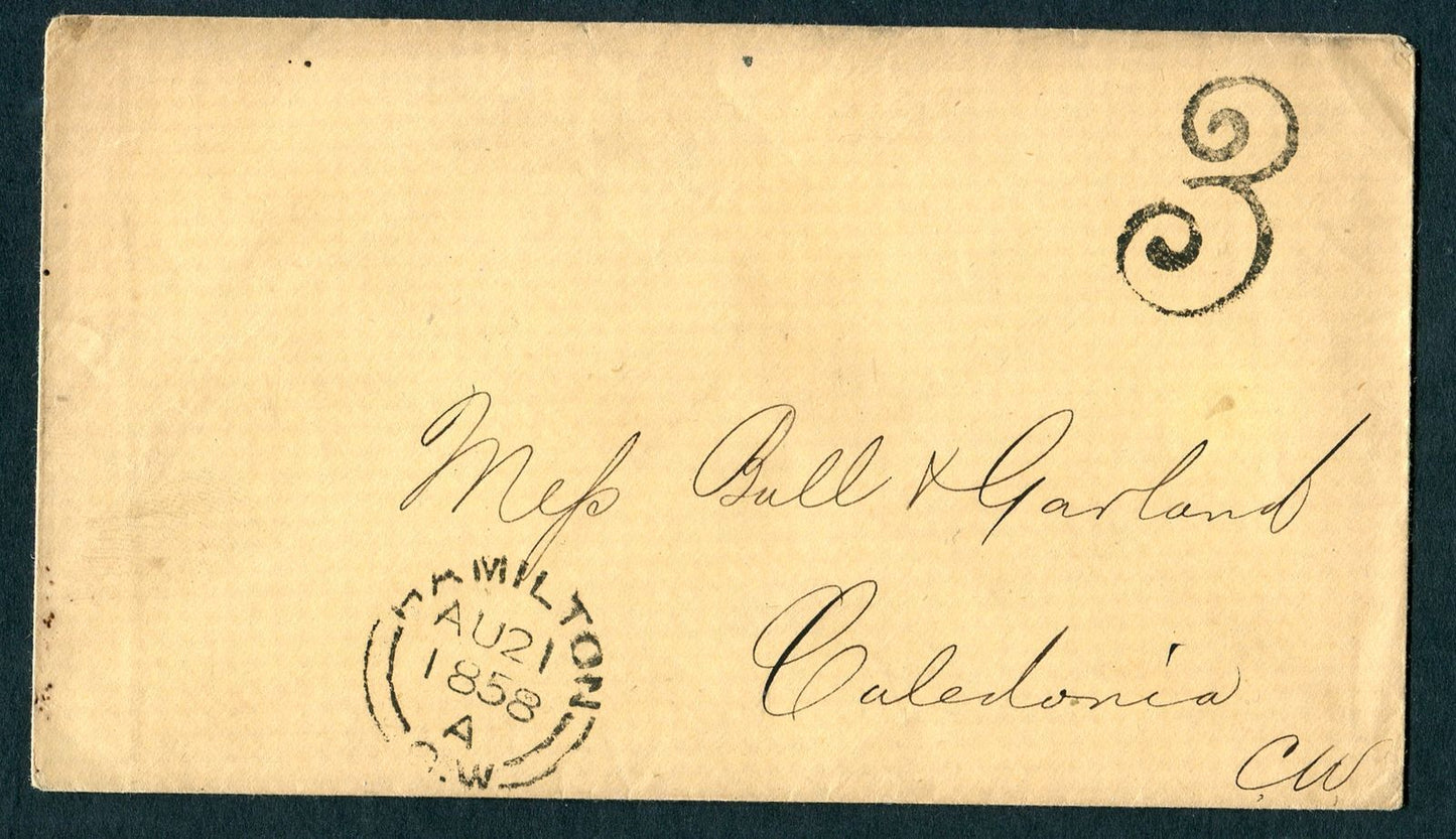Canada 1858 Very Fine Stampless Cover Sent from Hamilton to Caledonia Brixton Chrome 
