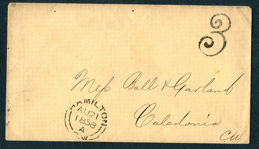 Canada 1858 Very Fine Stampless Cover Sent from Hamilton to Caledonia Brixton Chrome 