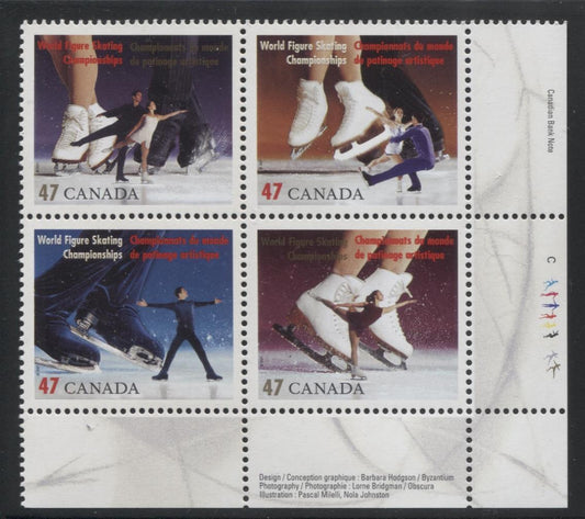 Canada #1899a (SG#2068a) 47c Figure Skating LR Inscription Block NF/DF Paper - VF-80 NH Brixton Chrome 