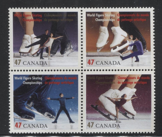 Canada #1899a (SG#2068a) 47c Figure Skating Se-tenant Block NF/DF Paper - VF-84 NH Brixton Chrome 