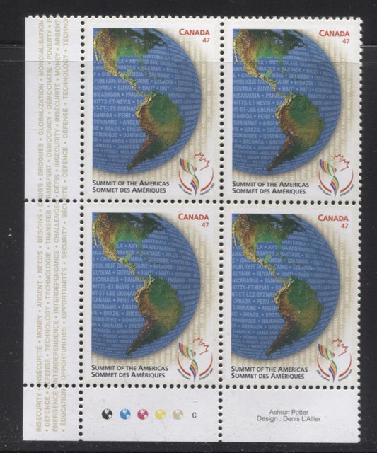 Canada #1902 (SG#2074) 47c Summit of Americas LL Inscription Block NF/DF Paper - VF-80 NH Brixton Chrome 