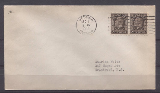 Canada #196 (SG#320) 2c Deep Sepia 1932 Medallion Issue First Day Cover to USA - F-73 Brixton Chrome 