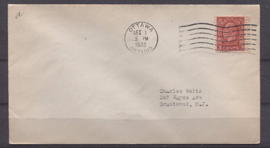 Canada #197 (SG#321) 3c Scarlet Die 1 1932 Medallion Issue First Day Cover to USA - F-73 Brixton Chrome 