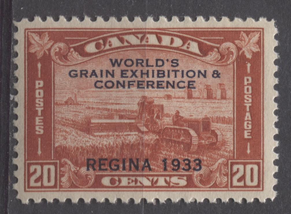 Canada #203 (SG#330) 20c Deep Brownsh Vermilion 1933 Grain Exhibition Deep Cream Gum VF-80 LH Brixton Chrome 