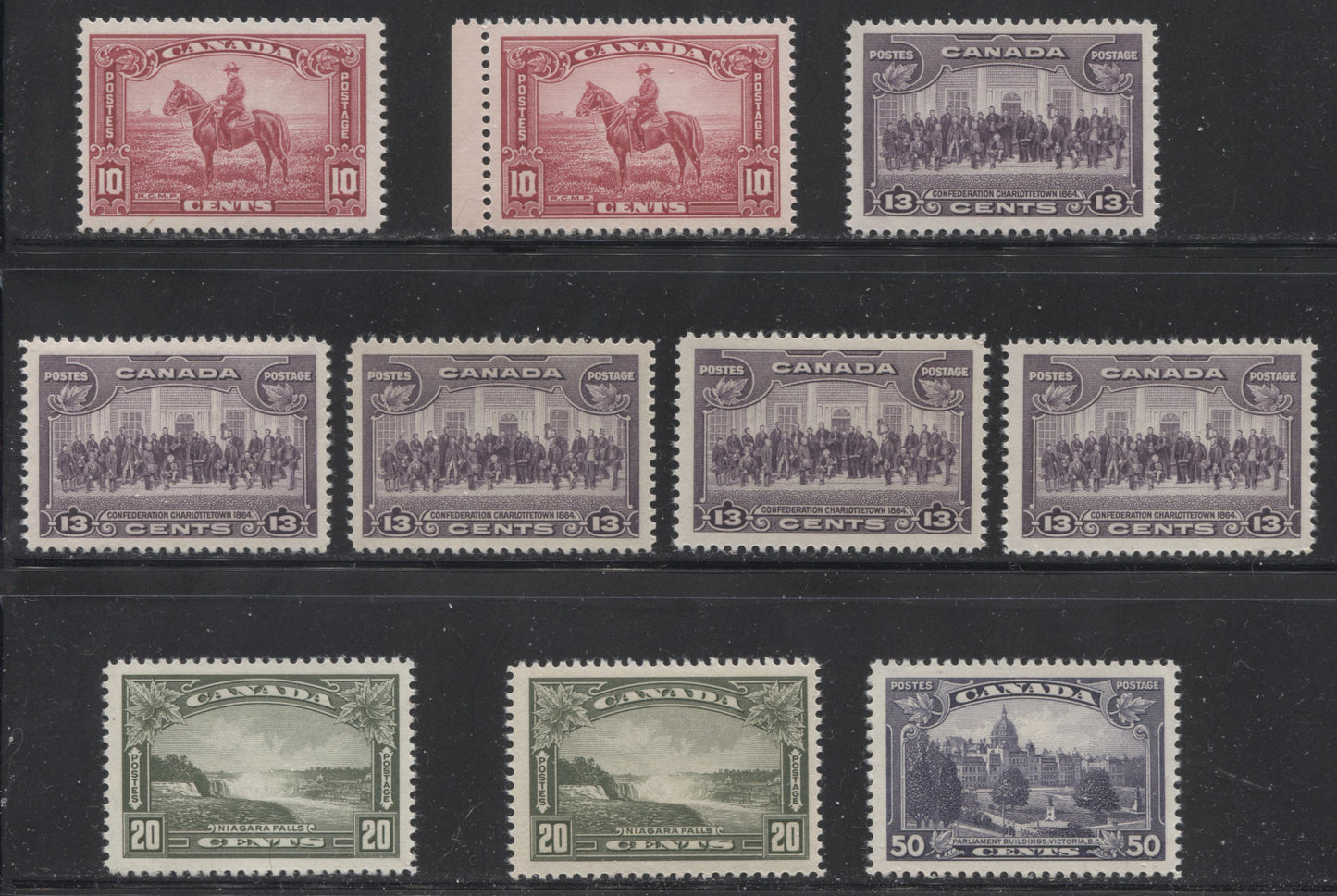 Canada #223-226 1935-1937 Dated Die Issue - Specialized Lot of 10 Mostly All VF NH High Value Stamps Brixton Chrome 