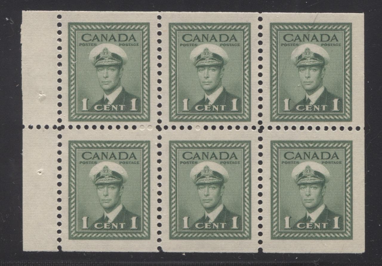 Canada #249b (SG#375b) 1c Pale Green King George VI 1942-49 War Issue Booklet Pane of 6 VF-75 NH Brixton Chrome 